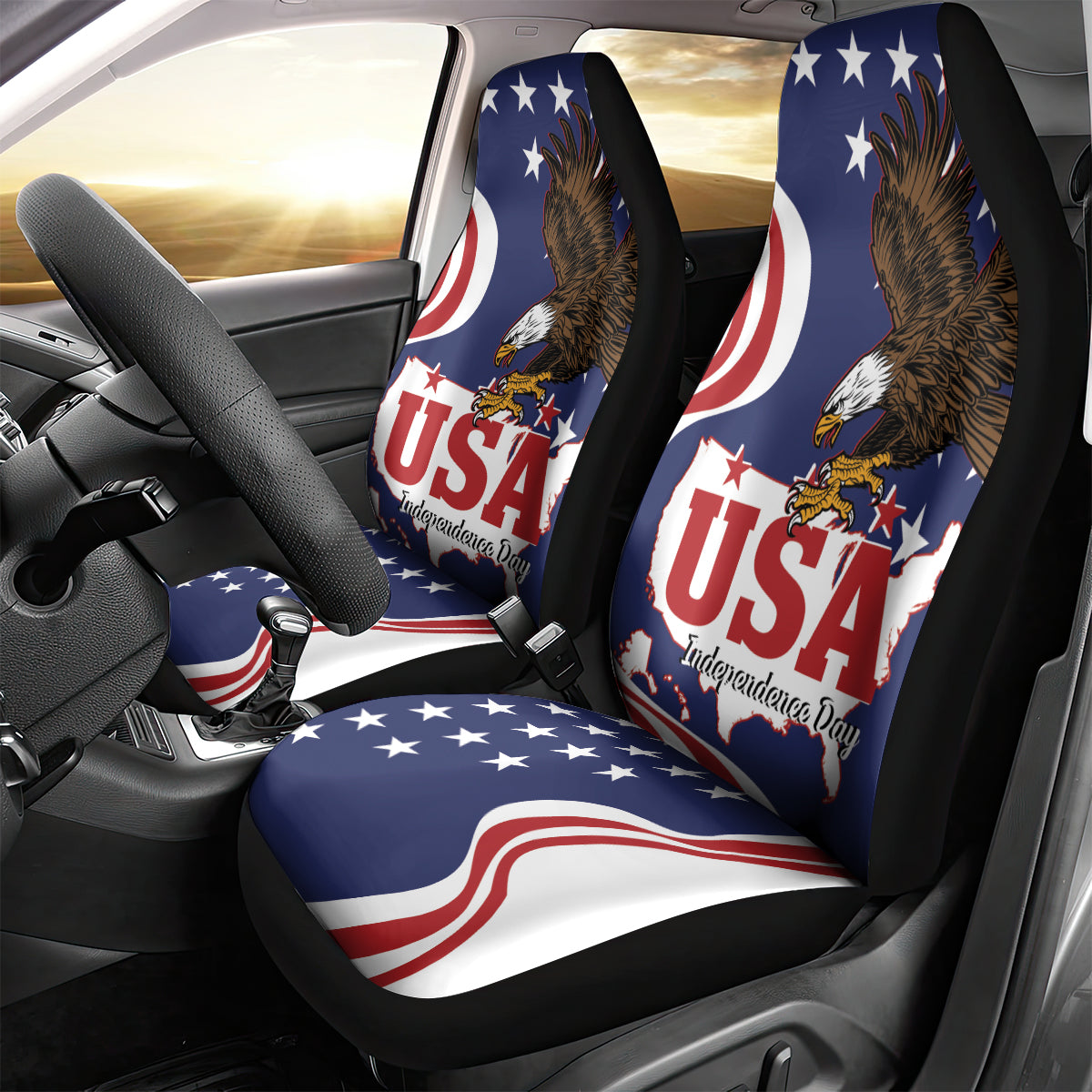 United States Independence Day Car Seat Cover USA Bald Eagle Happy 4th Of July - Wonder Print Shop