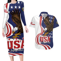 United States Independence Day Couples Matching Long Sleeve Bodycon Dress and Hawaiian Shirt USA Bald Eagle Happy 4th Of July - Wonder Print Shop