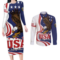 United States Independence Day Couples Matching Long Sleeve Bodycon Dress and Long Sleeve Button Shirt USA Bald Eagle Happy 4th Of July - Wonder Print Shop