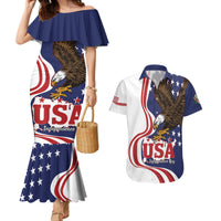 United States Independence Day Couples Matching Mermaid Dress and Hawaiian Shirt USA Bald Eagle Happy 4th Of July - Wonder Print Shop