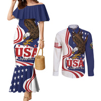 United States Independence Day Couples Matching Mermaid Dress and Long Sleeve Button Shirt USA Bald Eagle Happy 4th Of July