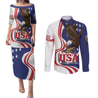 United States Independence Day Couples Matching Puletasi and Long Sleeve Button Shirt USA Bald Eagle Happy 4th Of July - Wonder Print Shop