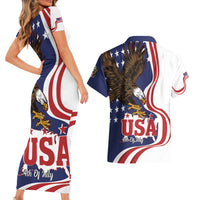 United States Independence Day Couples Matching Short Sleeve Bodycon Dress and Hawaiian Shirt USA Bald Eagle Happy 4th Of July - Wonder Print Shop