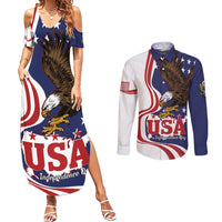 United States Independence Day Couples Matching Summer Maxi Dress and Long Sleeve Button Shirt USA Bald Eagle Happy 4th Of July - Wonder Print Shop