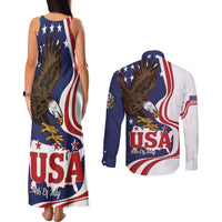 United States Independence Day Couples Matching Tank Maxi Dress and Long Sleeve Button Shirt USA Bald Eagle Happy 4th Of July - Wonder Print Shop