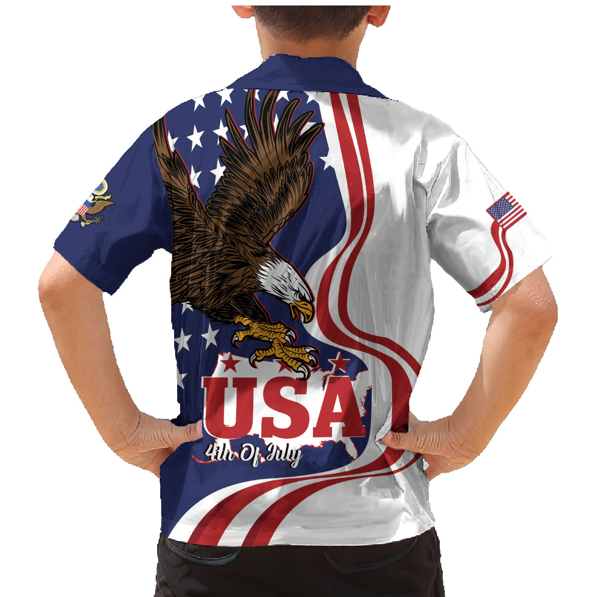 United States Independence Day Family Matching Mermaid Dress and Hawaiian Shirt USA Bald Eagle Happy 4th Of July - Wonder Print Shop