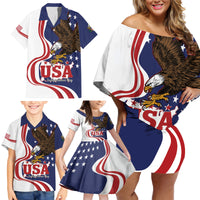United States Independence Day Family Matching Off Shoulder Short Dress and Hawaiian Shirt USA Bald Eagle Happy 4th Of July - Wonder Print Shop