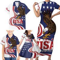 United States Independence Day Family Matching Short Sleeve Bodycon Dress and Hawaiian Shirt USA Bald Eagle Happy 4th Of July - Wonder Print Shop