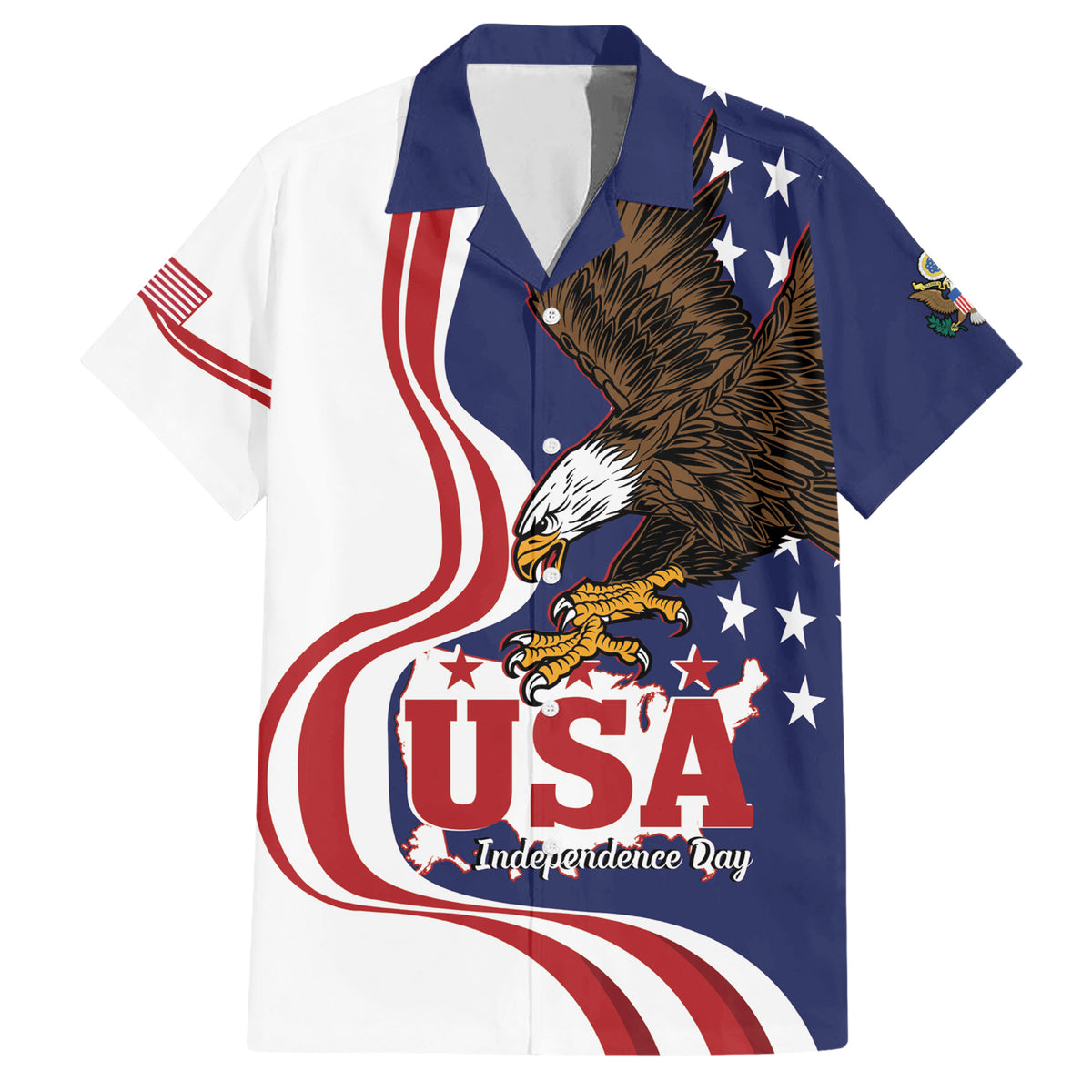 United States Independence Day Family Matching Short Sleeve Bodycon Dress and Hawaiian Shirt USA Bald Eagle Happy 4th Of July - Wonder Print Shop