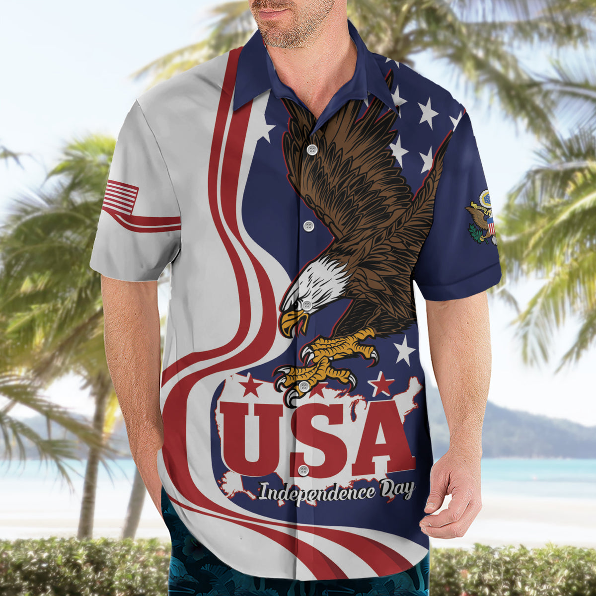 United States Independence Day Hawaiian Shirt USA Bald Eagle Happy 4th Of July - Wonder Print Shop