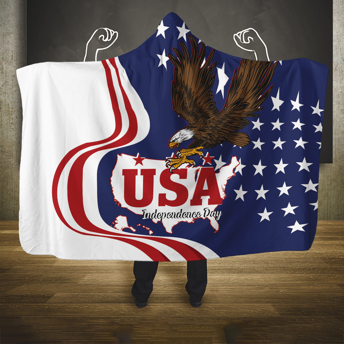 United States Independence Day Hooded Blanket USA Bald Eagle Happy 4th Of July