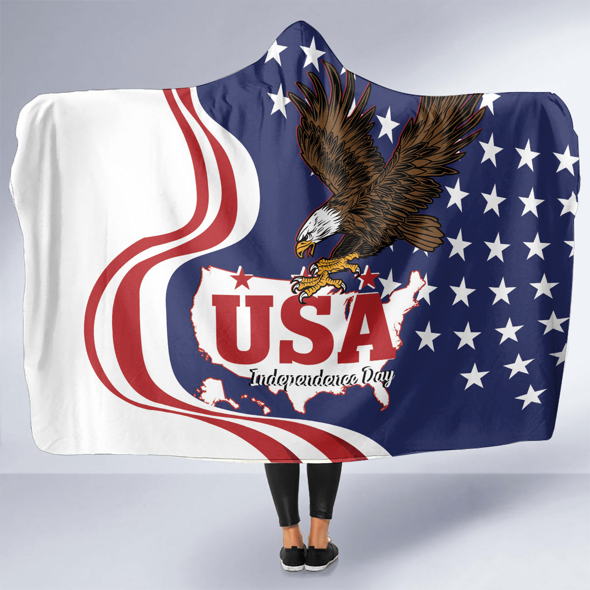 United States Independence Day Hooded Blanket USA Bald Eagle Happy 4th Of July