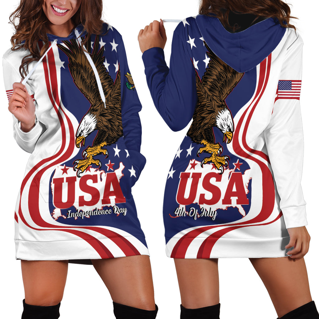 United States Independence Day Hoodie Dress USA Bald Eagle Happy 4th Of July - Wonder Print Shop