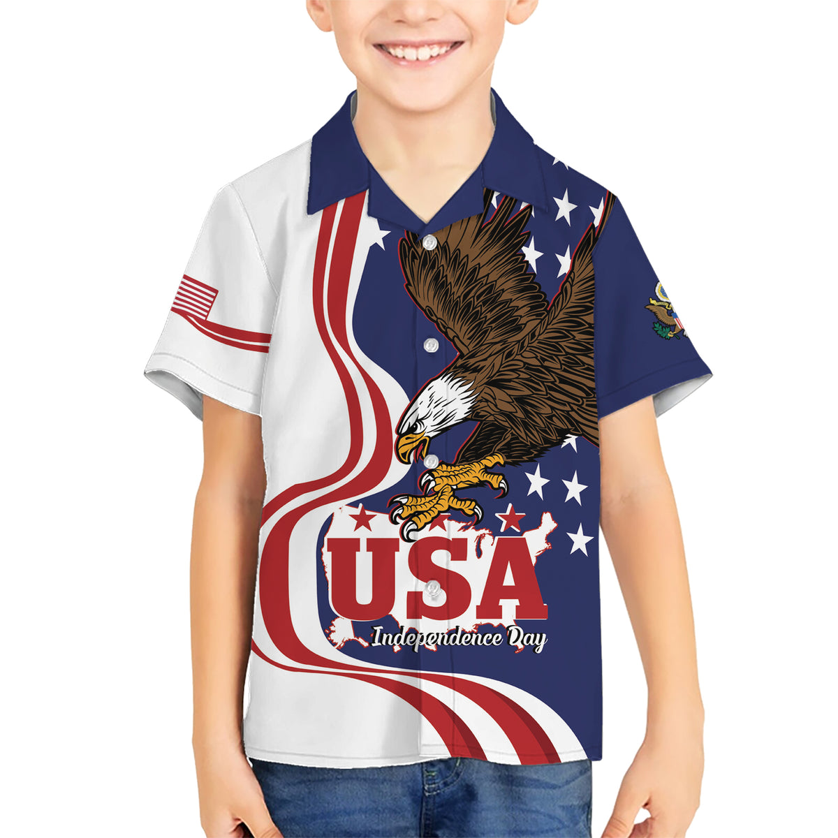 United States Independence Day Kid Hawaiian Shirt USA Bald Eagle Happy 4th Of July - Wonder Print Shop