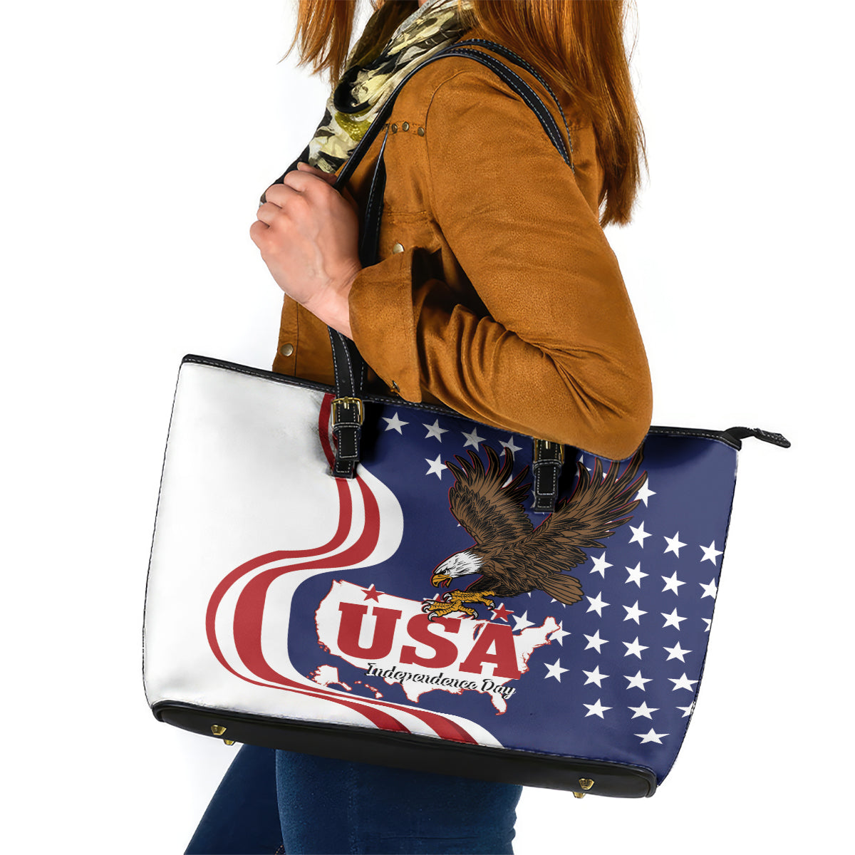 United States Independence Day Leather Tote Bag USA Bald Eagle Happy 4th Of July - Wonder Print Shop