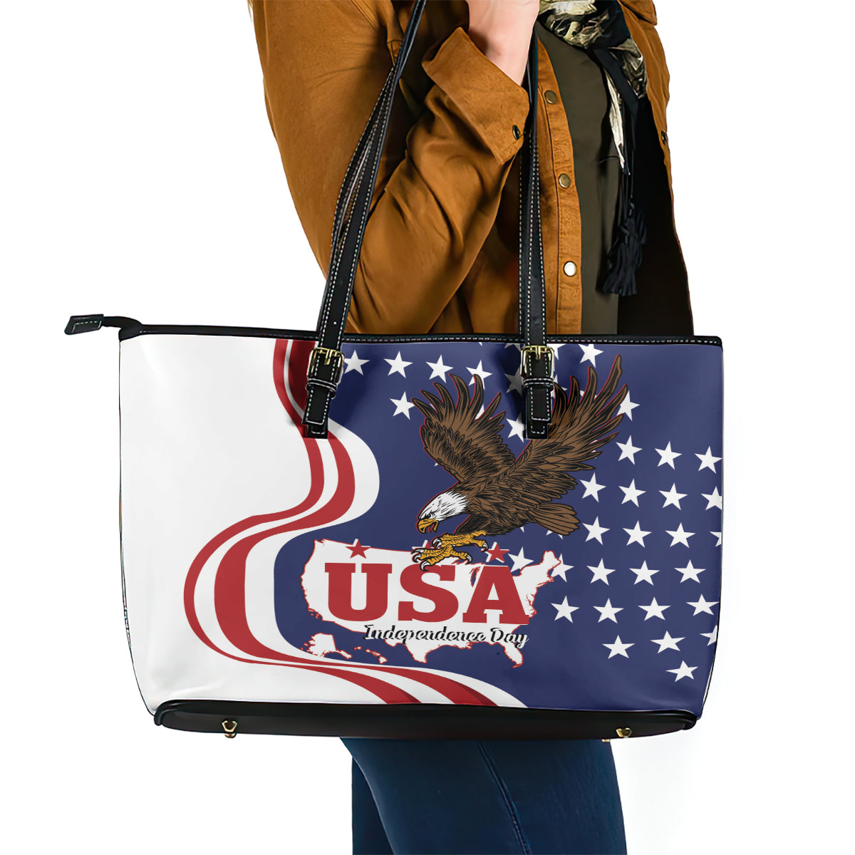 United States Independence Day Leather Tote Bag USA Bald Eagle Happy 4th Of July - Wonder Print Shop