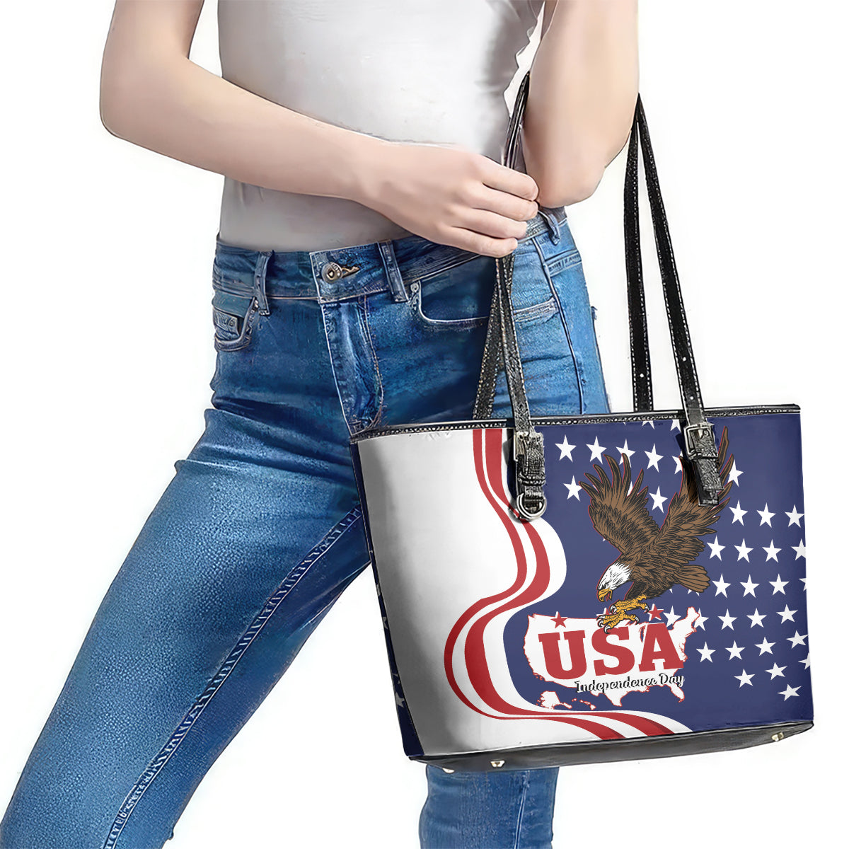 United States Independence Day Leather Tote Bag USA Bald Eagle Happy 4th Of July - Wonder Print Shop