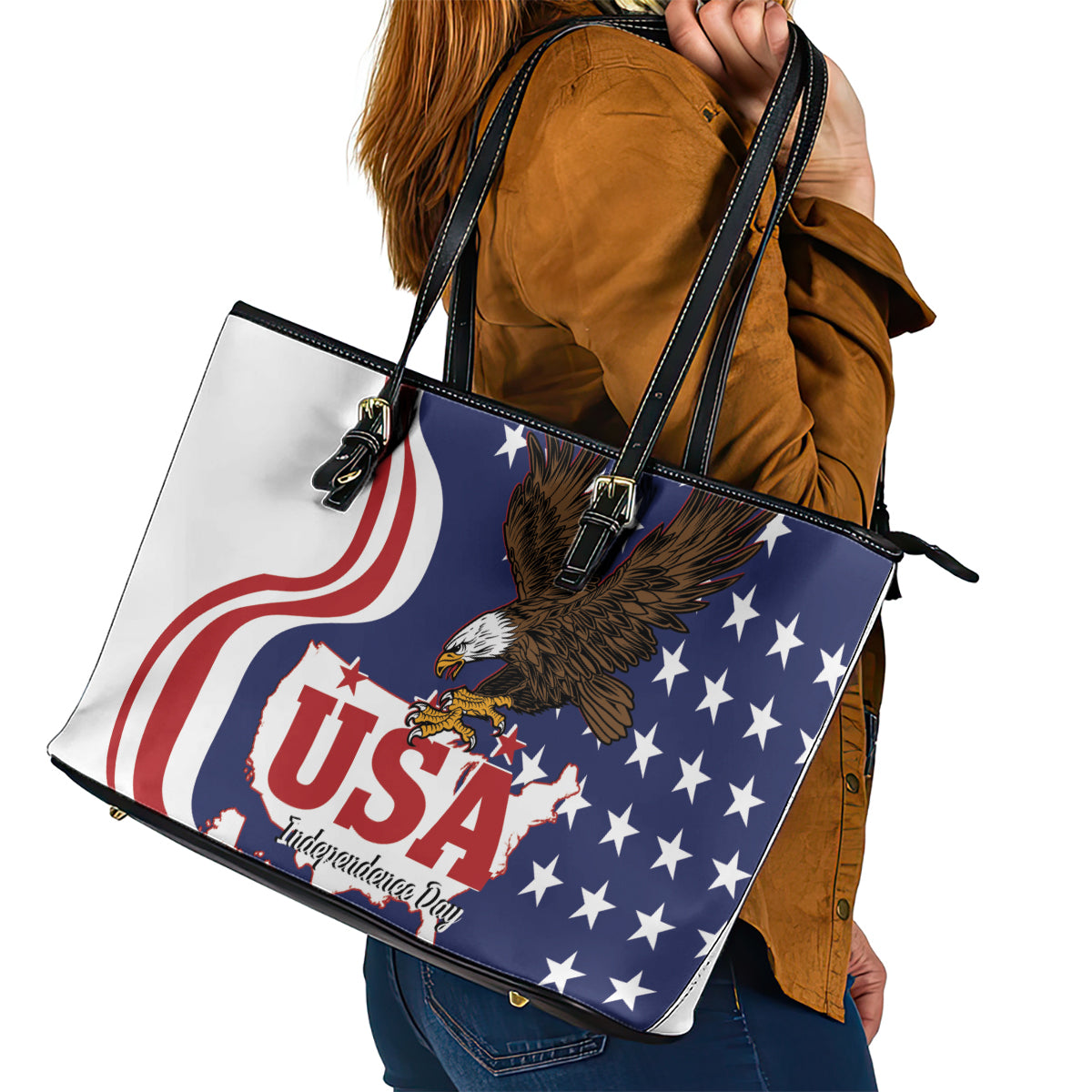 United States Independence Day Leather Tote Bag USA Bald Eagle Happy 4th Of July - Wonder Print Shop