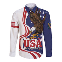 United States Independence Day Long Sleeve Button Shirt USA Bald Eagle Happy 4th Of July - Wonder Print Shop