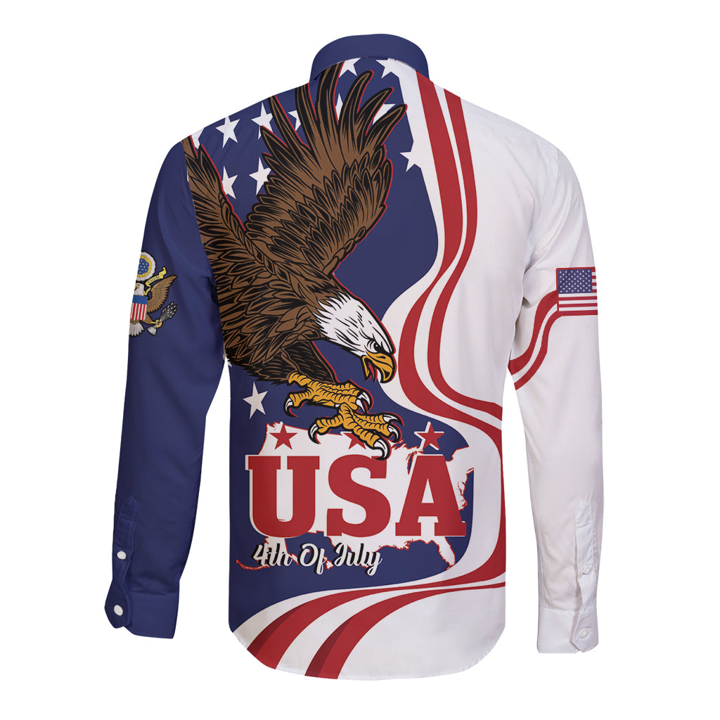 United States Independence Day Long Sleeve Button Shirt USA Bald Eagle Happy 4th Of July - Wonder Print Shop