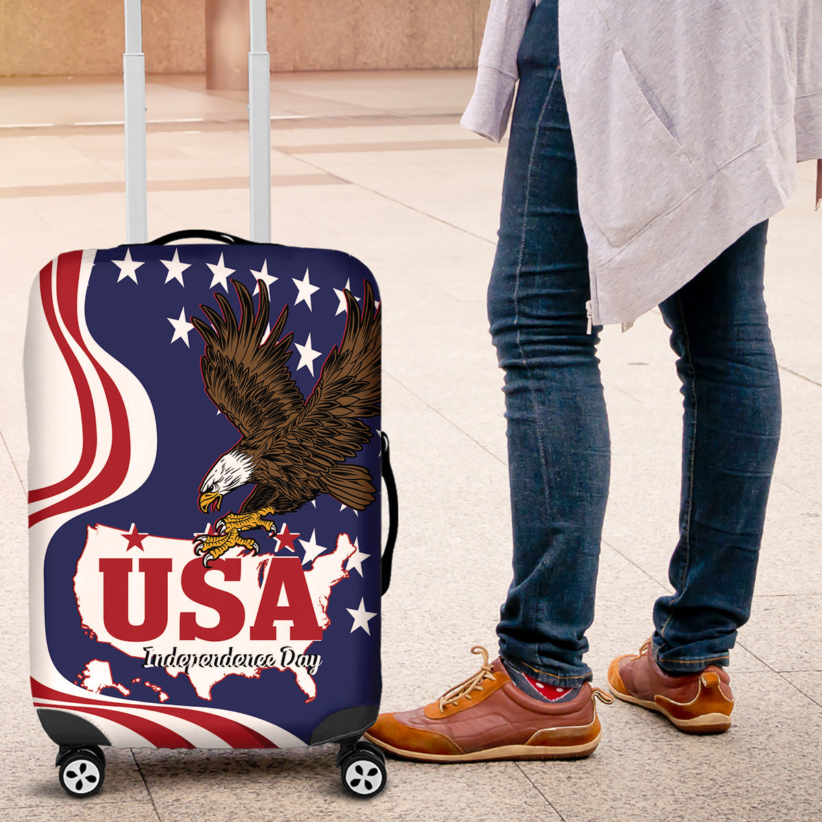 United States Independence Day Luggage Cover USA Bald Eagle Happy 4th Of July - Wonder Print Shop