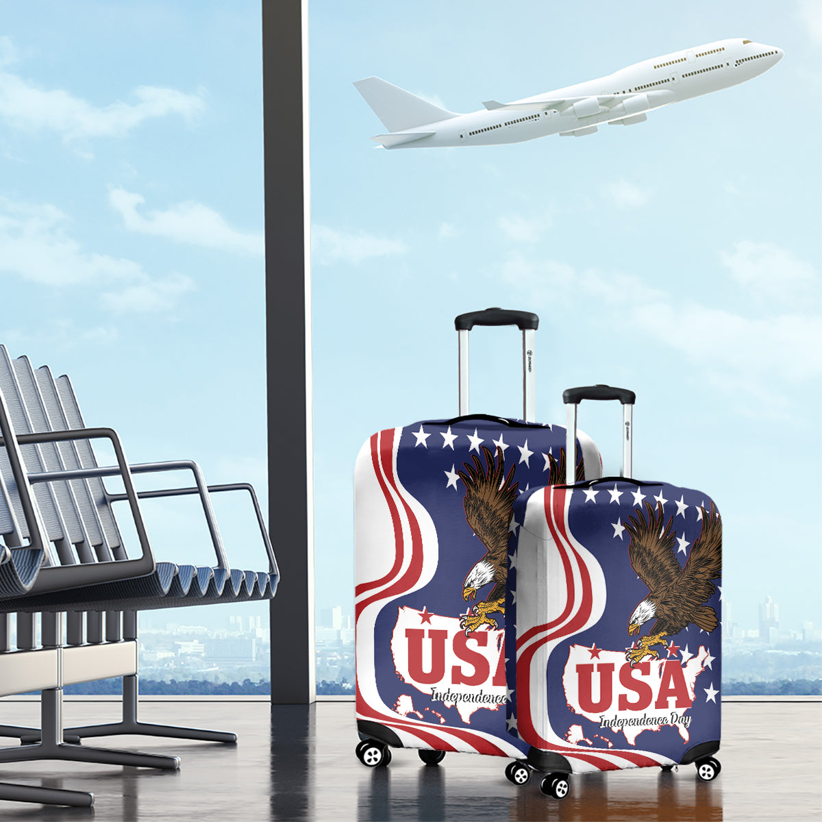 United States Independence Day Luggage Cover USA Bald Eagle Happy 4th Of July - Wonder Print Shop