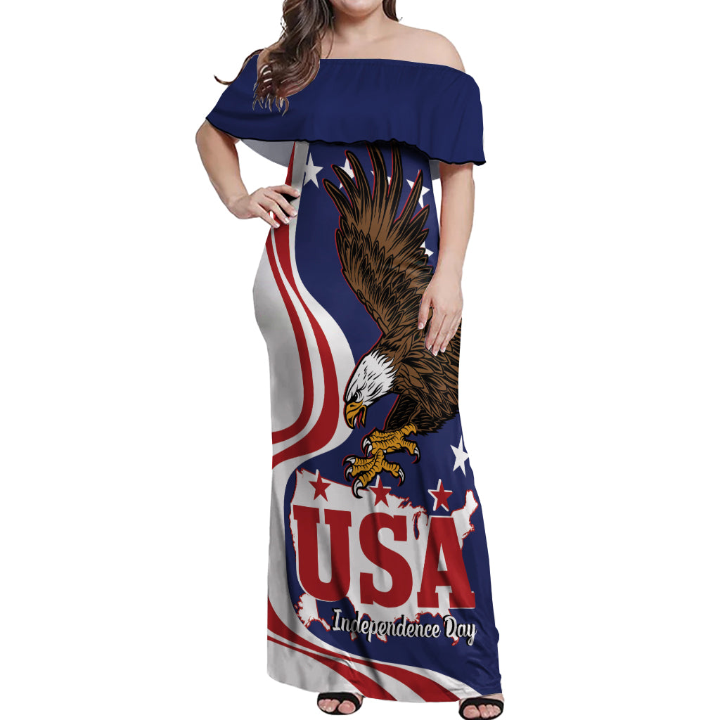 United States Independence Day Off Shoulder Maxi Dress USA Bald Eagle Happy 4th Of July - Wonder Print Shop