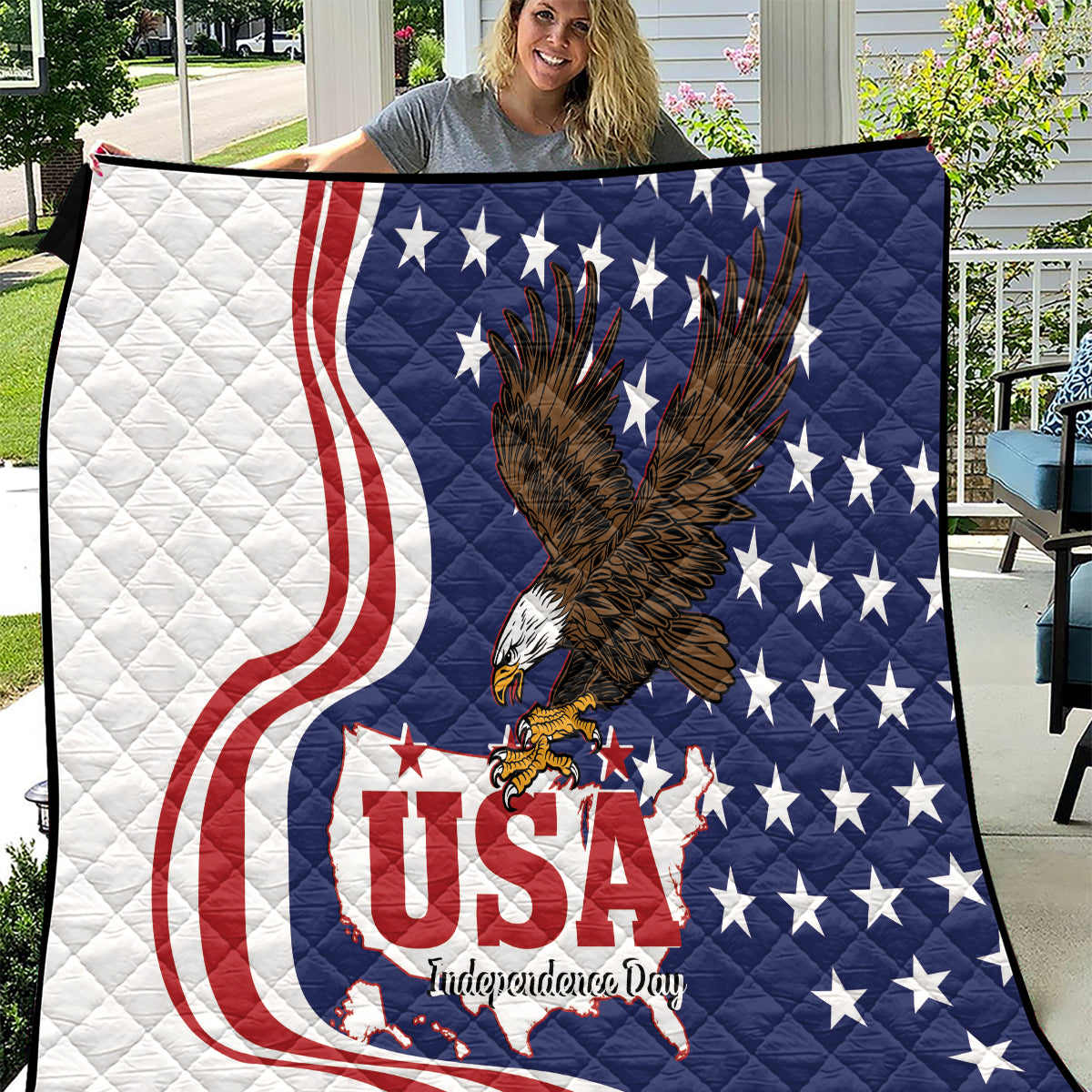 United States Independence Day Quilt USA Bald Eagle Happy 4th Of July - Wonder Print Shop