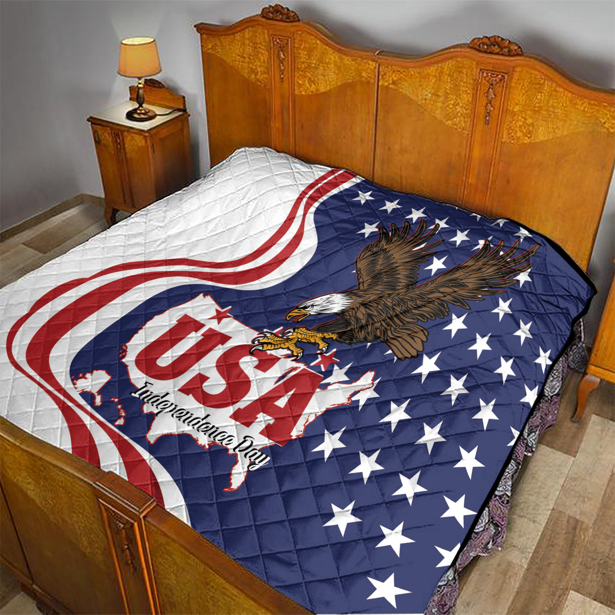 United States Independence Day Quilt USA Bald Eagle Happy 4th Of July - Wonder Print Shop