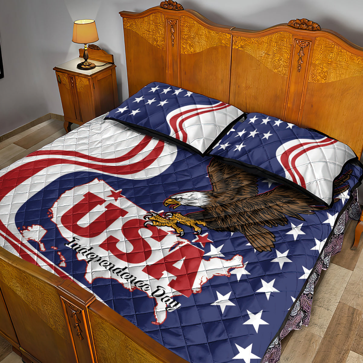 United States Independence Day Quilt Bed Set USA Bald Eagle Happy 4th Of July - Wonder Print Shop