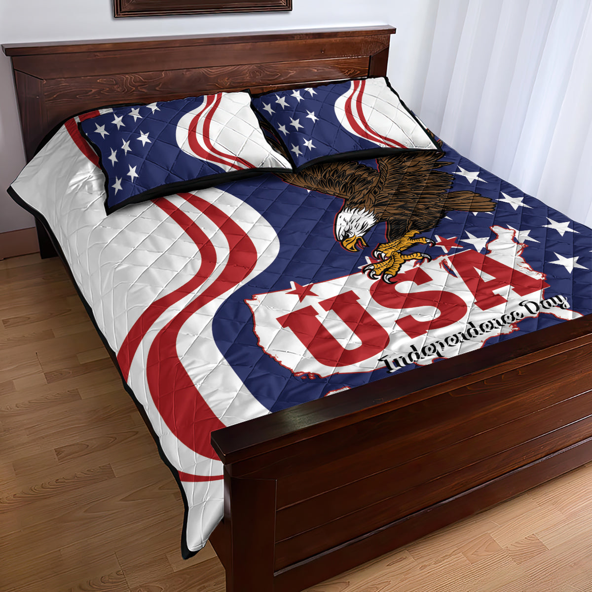 United States Independence Day Quilt Bed Set USA Bald Eagle Happy 4th Of July - Wonder Print Shop