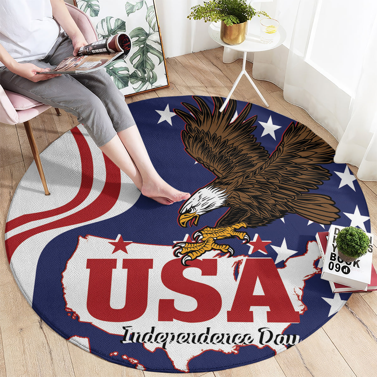United States Independence Day Round Carpet USA Bald Eagle Happy 4th Of July