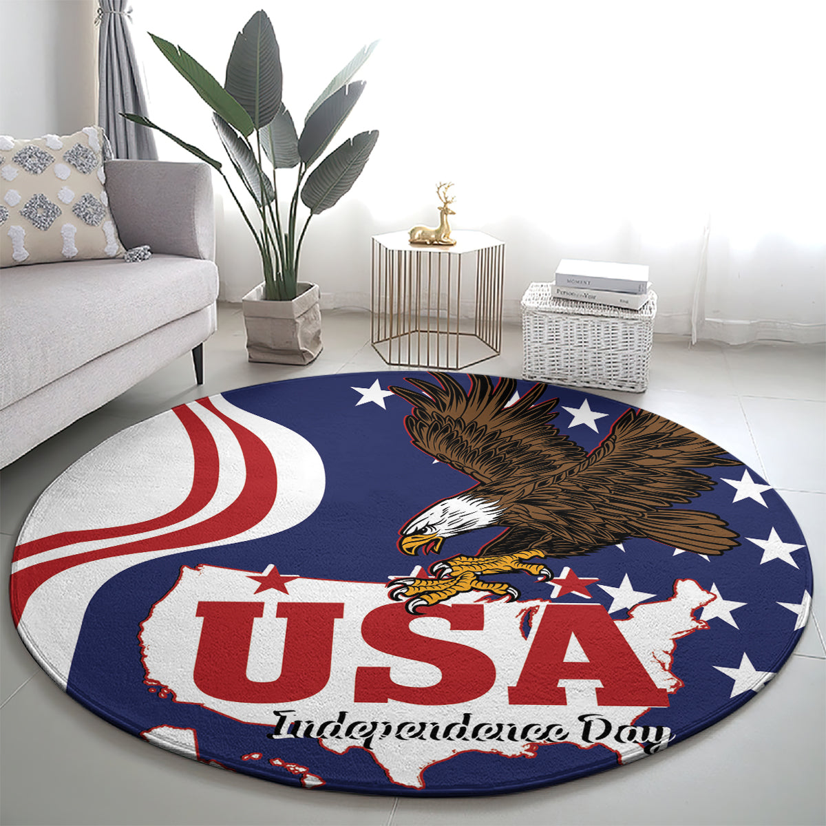 United States Independence Day Round Carpet USA Bald Eagle Happy 4th Of July