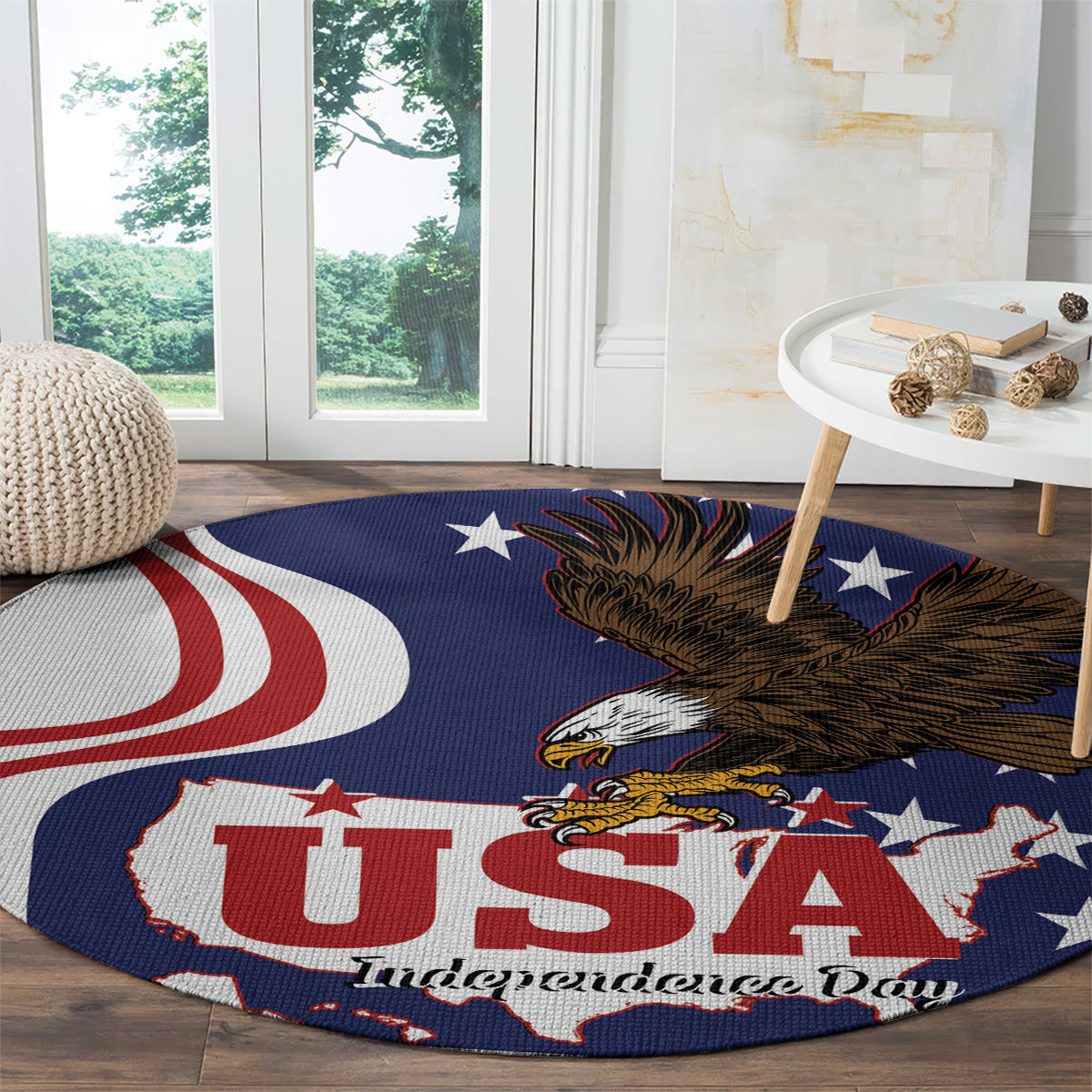 United States Independence Day Round Carpet USA Bald Eagle Happy 4th Of July