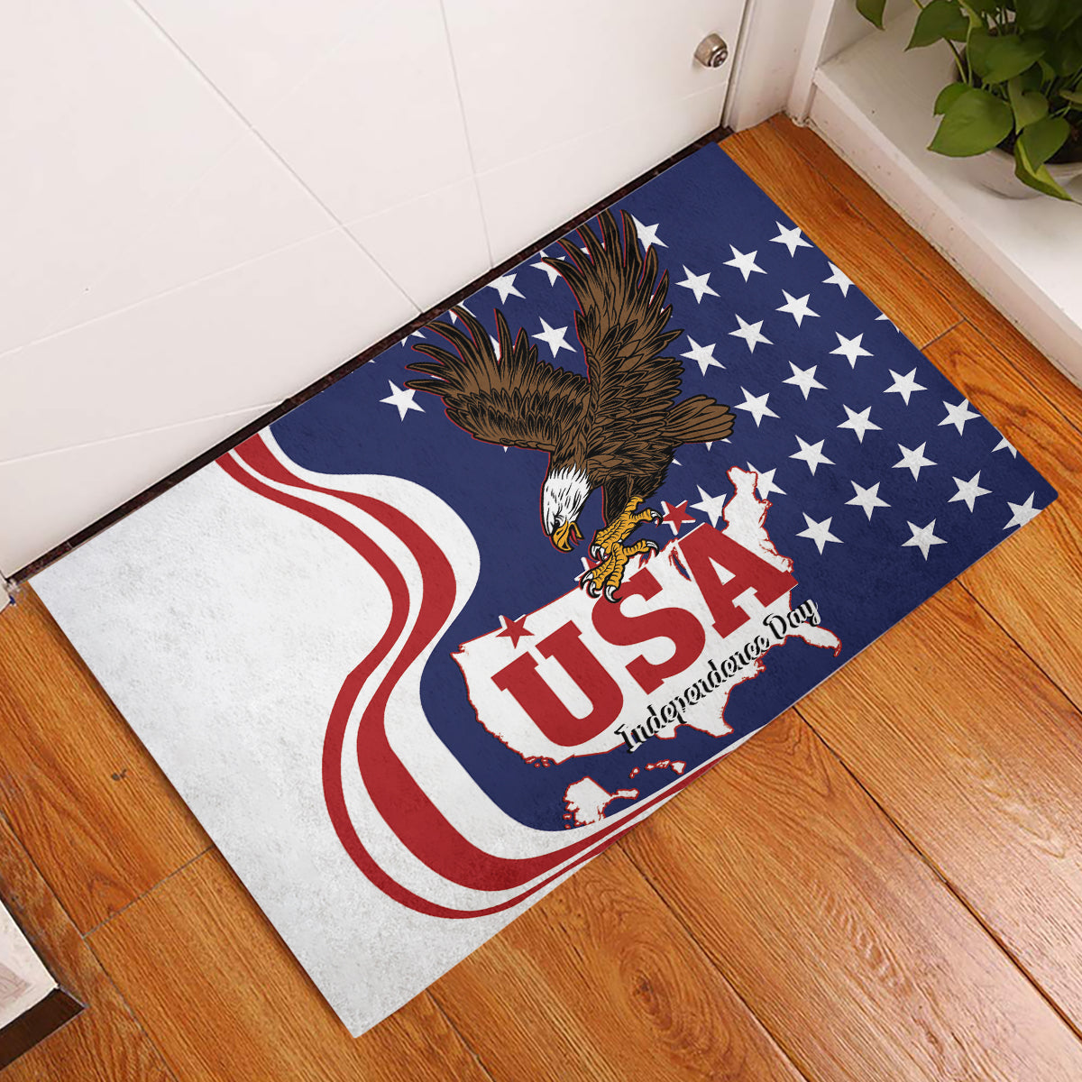 United States Independence Day Rubber Doormat USA Bald Eagle Happy 4th Of July - Wonder Print Shop