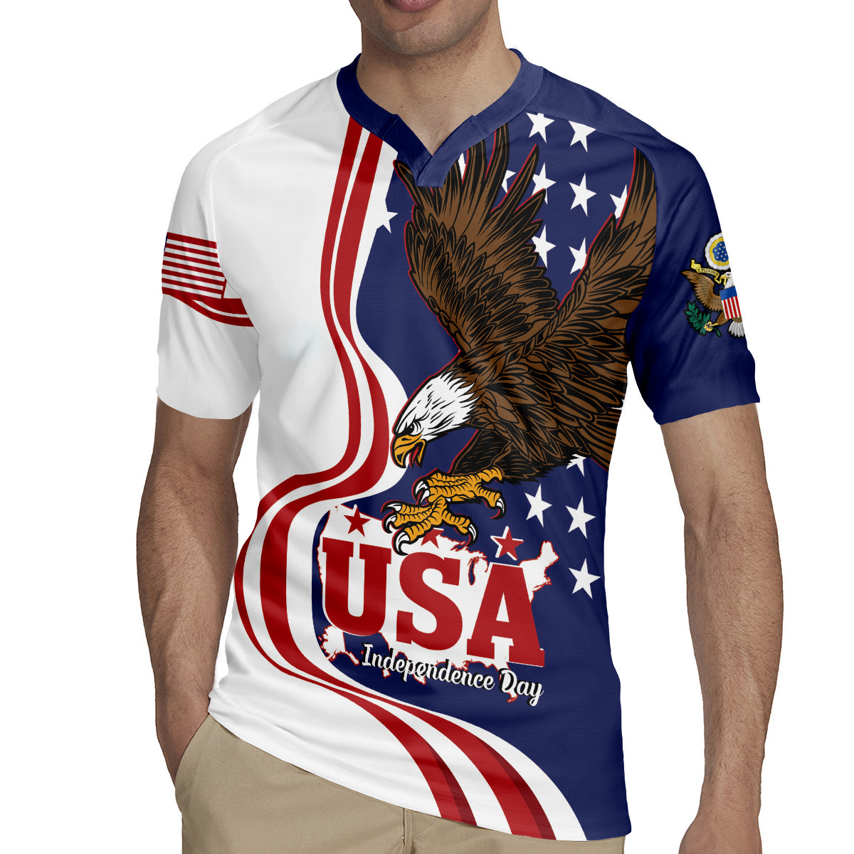 United States Independence Day Rugby Jersey USA Bald Eagle Happy 4th Of July - Wonder Print Shop