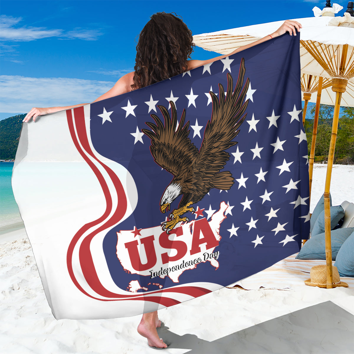 United States Independence Day Sarong USA Bald Eagle Happy 4th Of July
