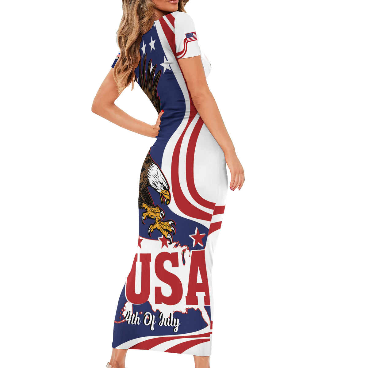 United States Independence Day Short Sleeve Bodycon Dress USA Bald Eagle Happy 4th Of July - Wonder Print Shop