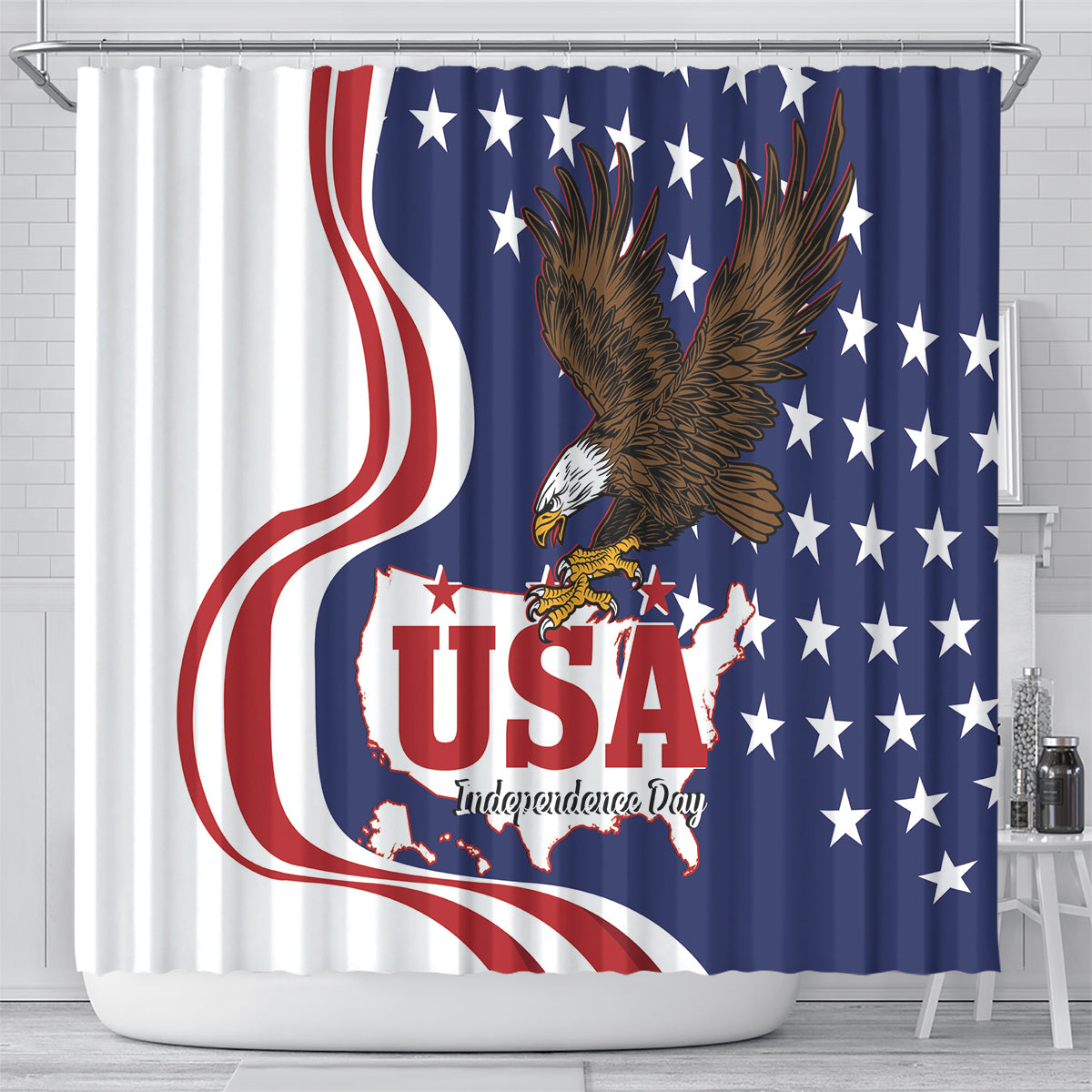 United States Independence Day Shower Curtain USA Bald Eagle Happy 4th Of July