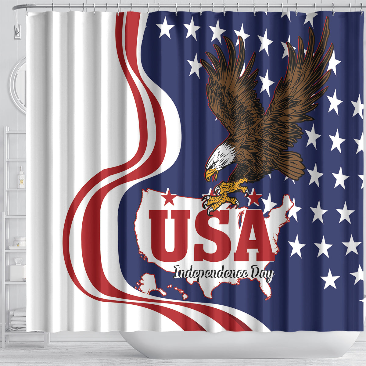 United States Independence Day Shower Curtain USA Bald Eagle Happy 4th Of July