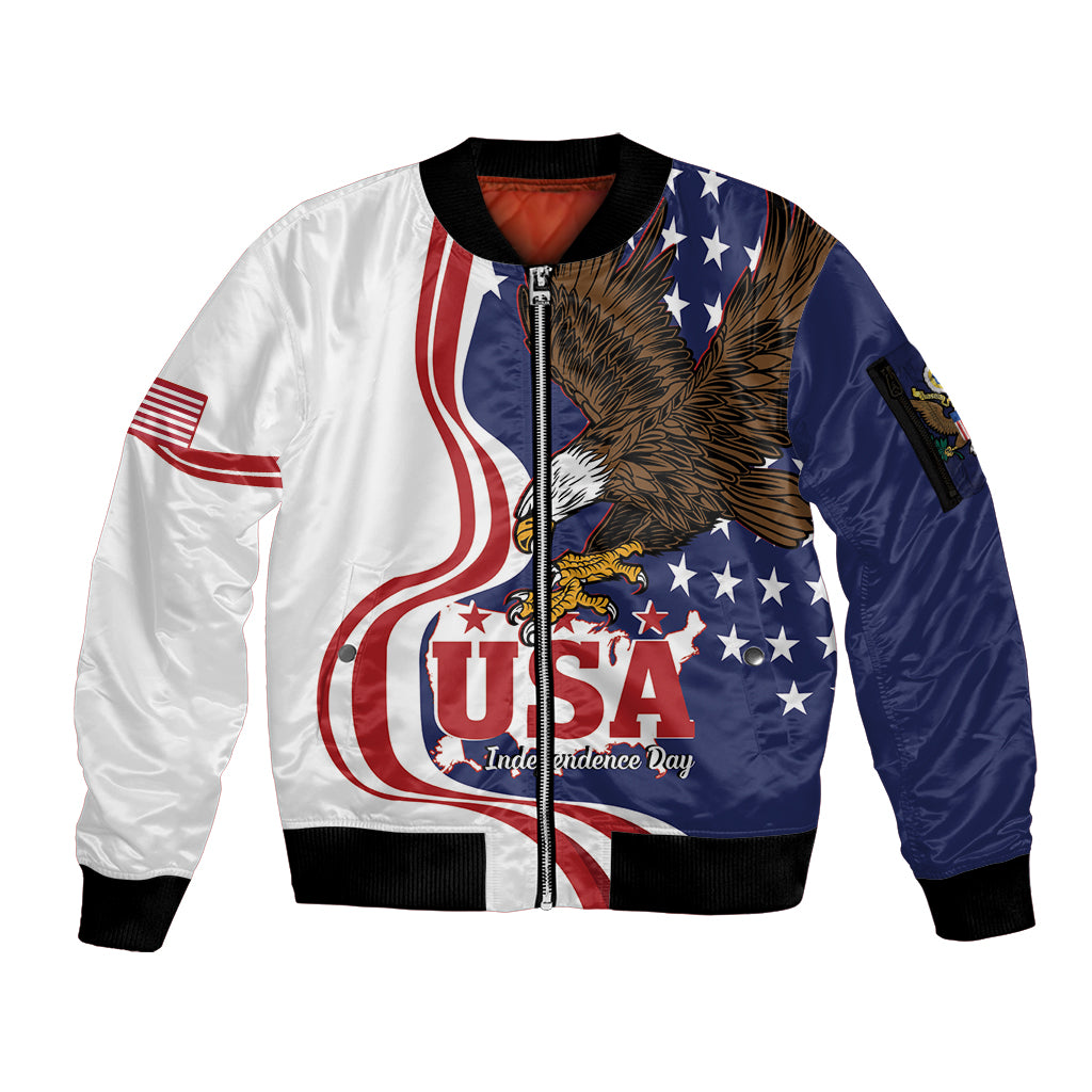United States Independence Day Sleeve Zip Bomber Jacket USA Bald Eagle Happy 4th Of July - Wonder Print Shop
