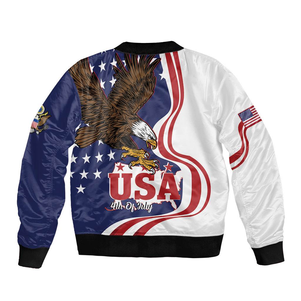 United States Independence Day Sleeve Zip Bomber Jacket USA Bald Eagle Happy 4th Of July - Wonder Print Shop