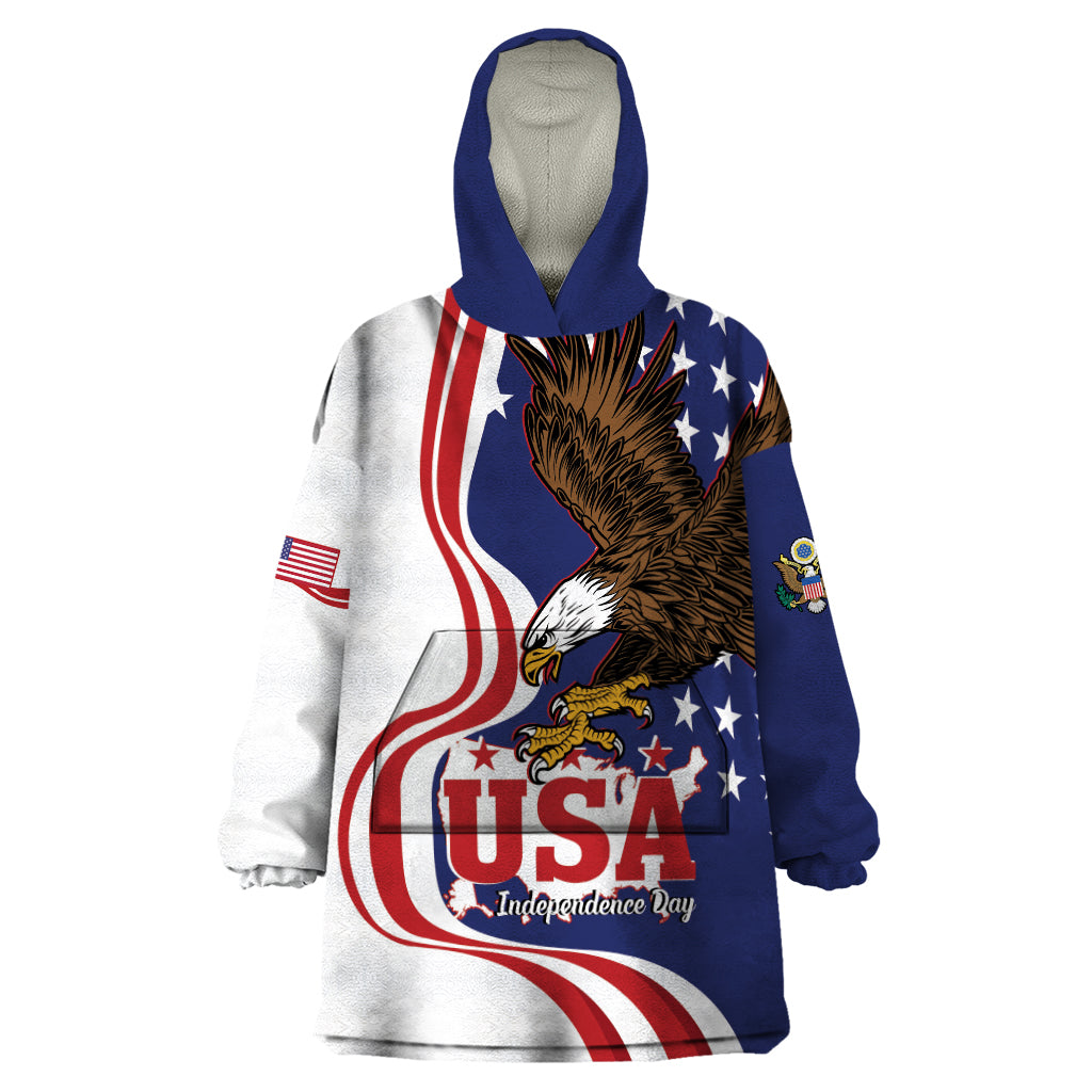 United States Independence Day Wearable Blanket Hoodie USA Bald Eagle Happy 4th Of July