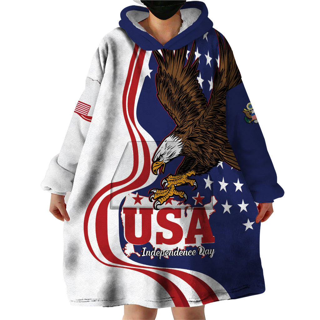 United States Independence Day Wearable Blanket Hoodie USA Bald Eagle Happy 4th Of July - Wonder Print Shop