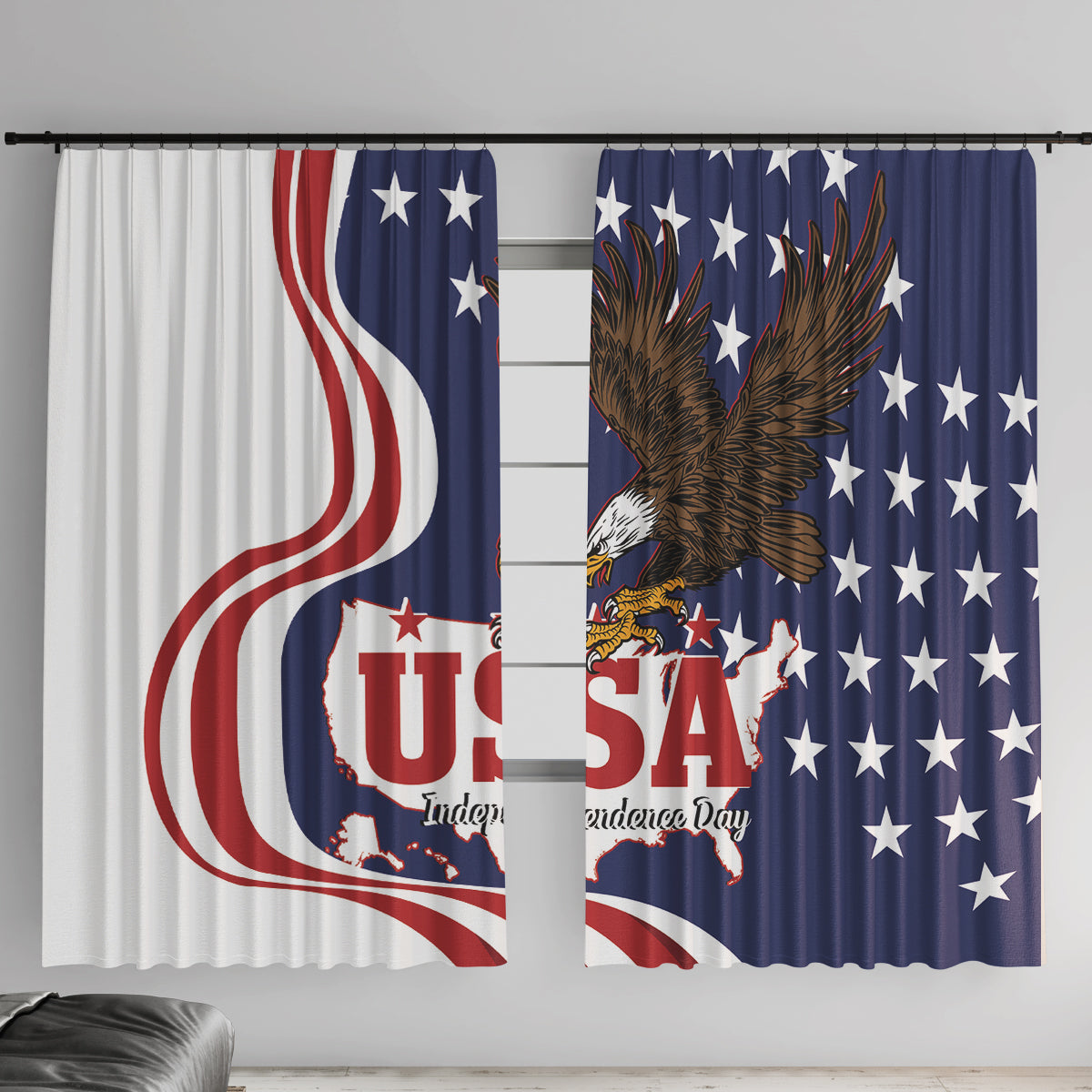 United States Independence Day Window Curtain USA Bald Eagle Happy 4th Of July - Wonder Print Shop