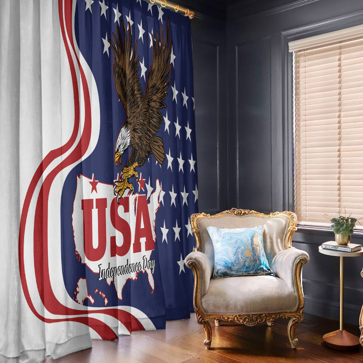 United States Independence Day Window Curtain USA Bald Eagle Happy 4th Of July - Wonder Print Shop