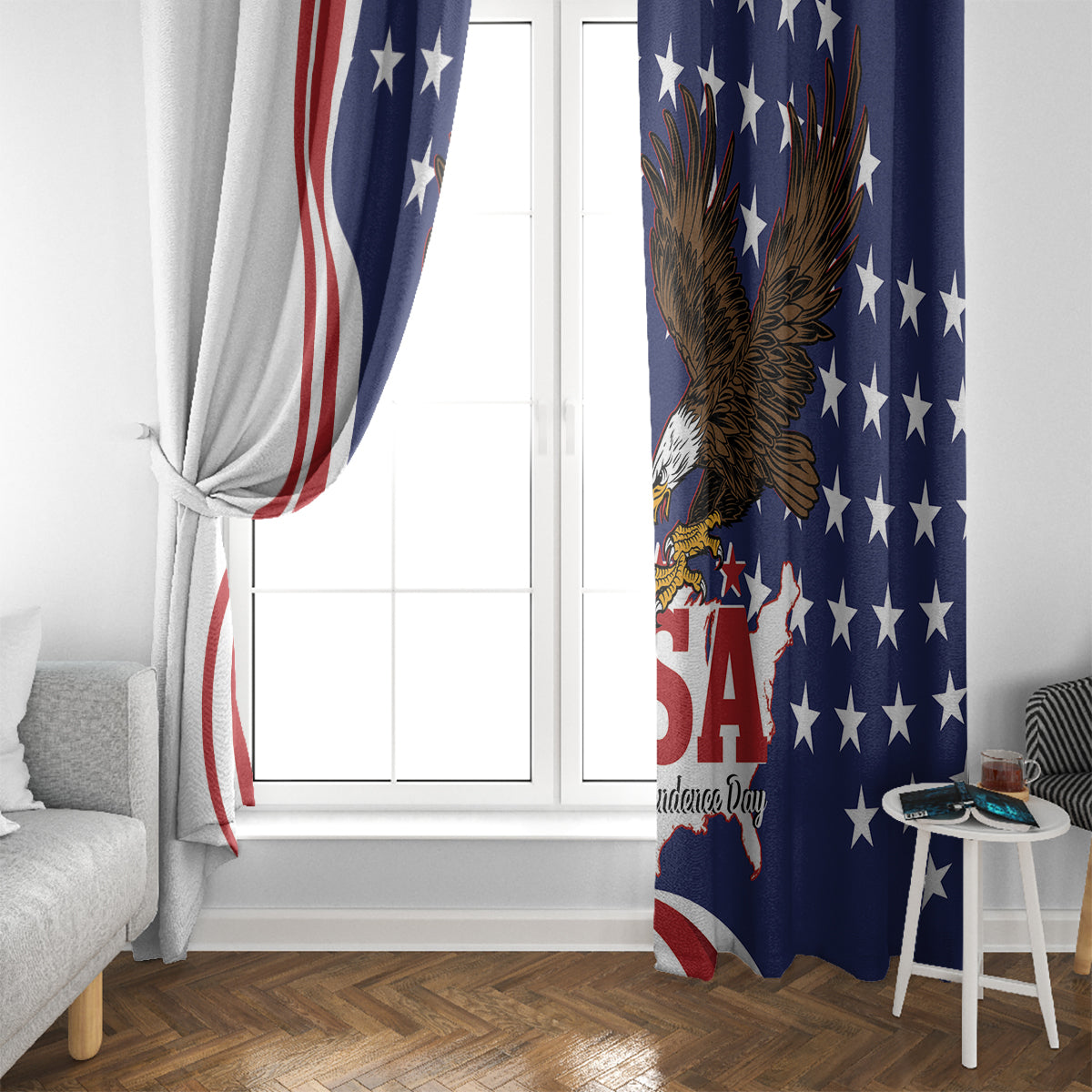 United States Independence Day Window Curtain USA Bald Eagle Happy 4th Of July - Wonder Print Shop