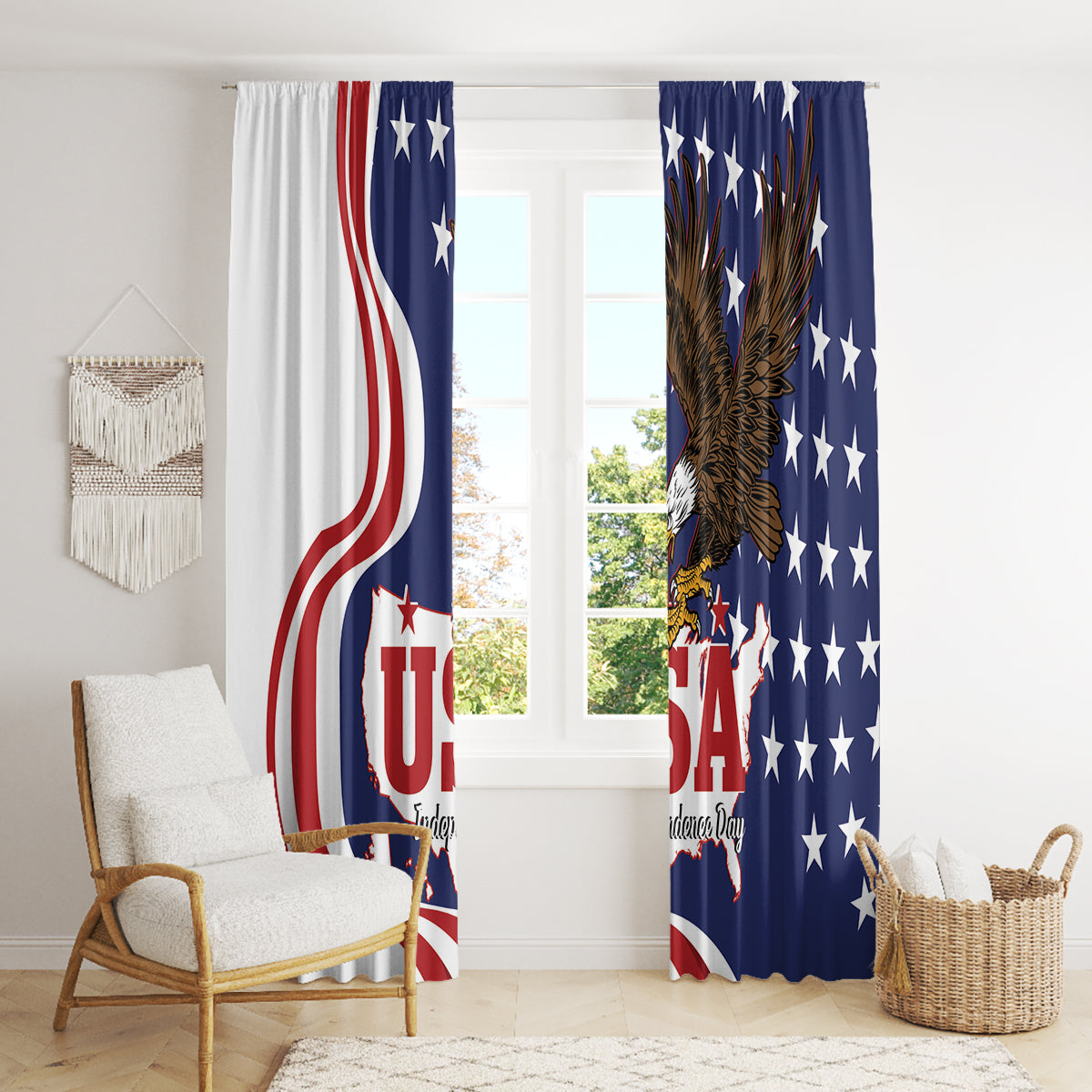 United States Independence Day Window Curtain USA Bald Eagle Happy 4th Of July - Wonder Print Shop