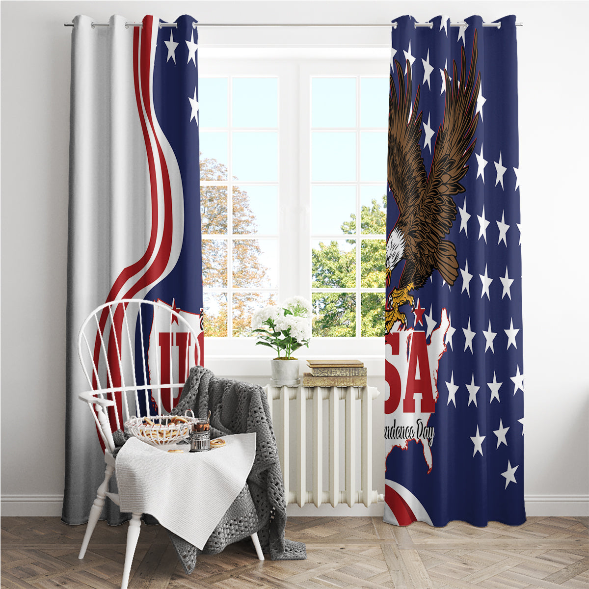 United States Independence Day Window Curtain USA Bald Eagle Happy 4th Of July - Wonder Print Shop