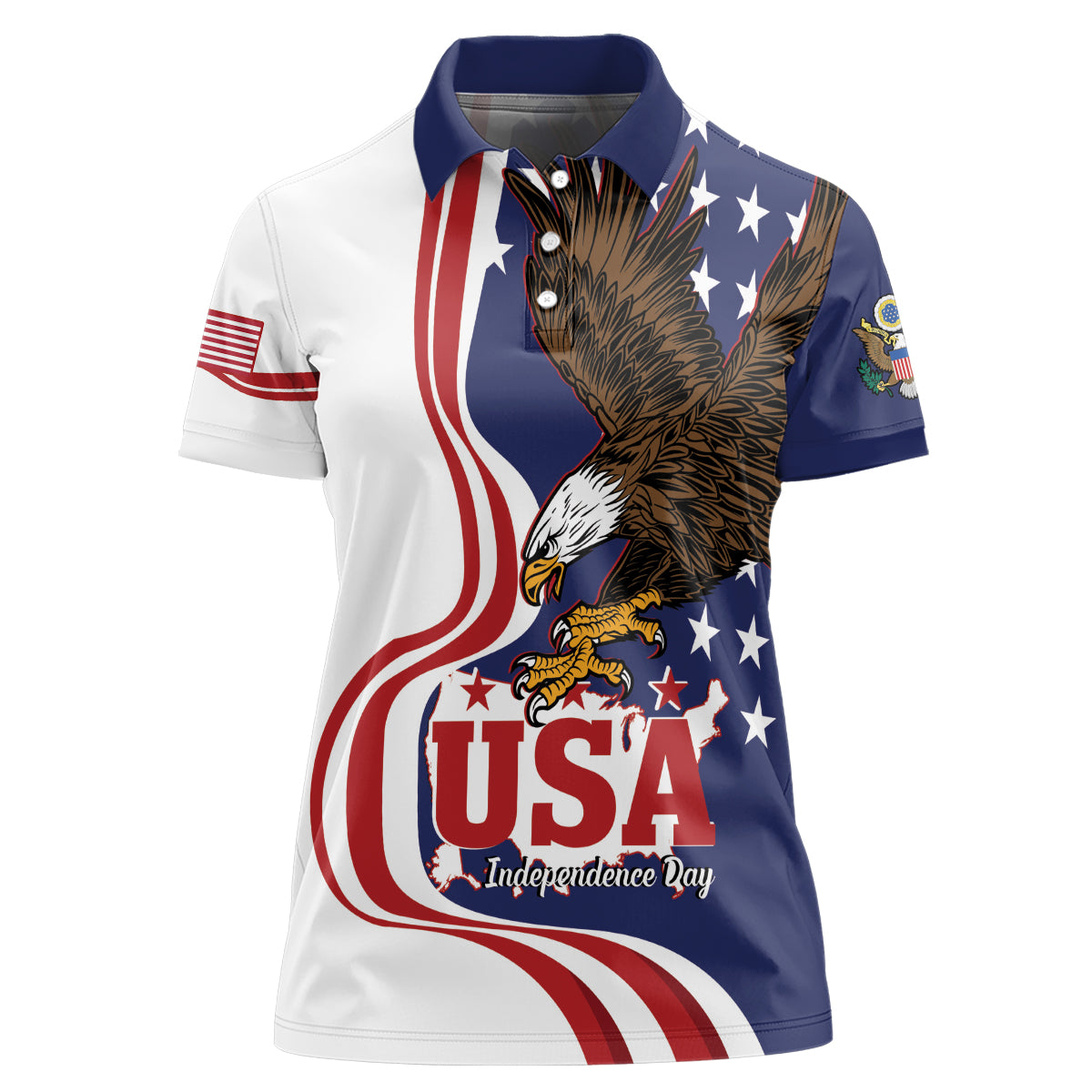 United States Independence Day Women Polo Shirt USA Bald Eagle Happy 4th Of July - Wonder Print Shop